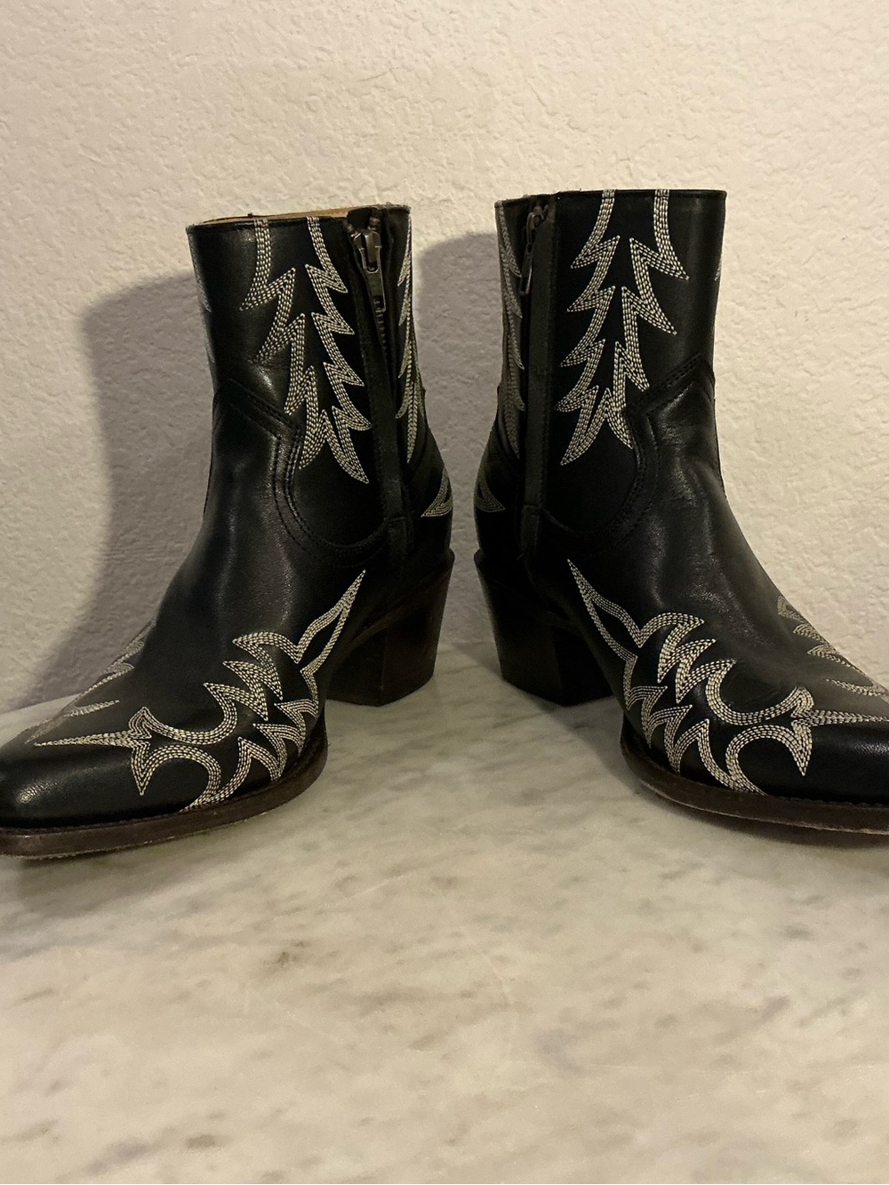 Stetson Black Ankle Western Boots with White Stitching Wm Sz 8.5 - Picture 4 of 17